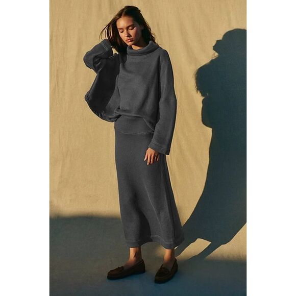 Free People Milley Dark Gray Sweater and Skirt Reversible Set Size Small NWOT - Picture 1 of 8